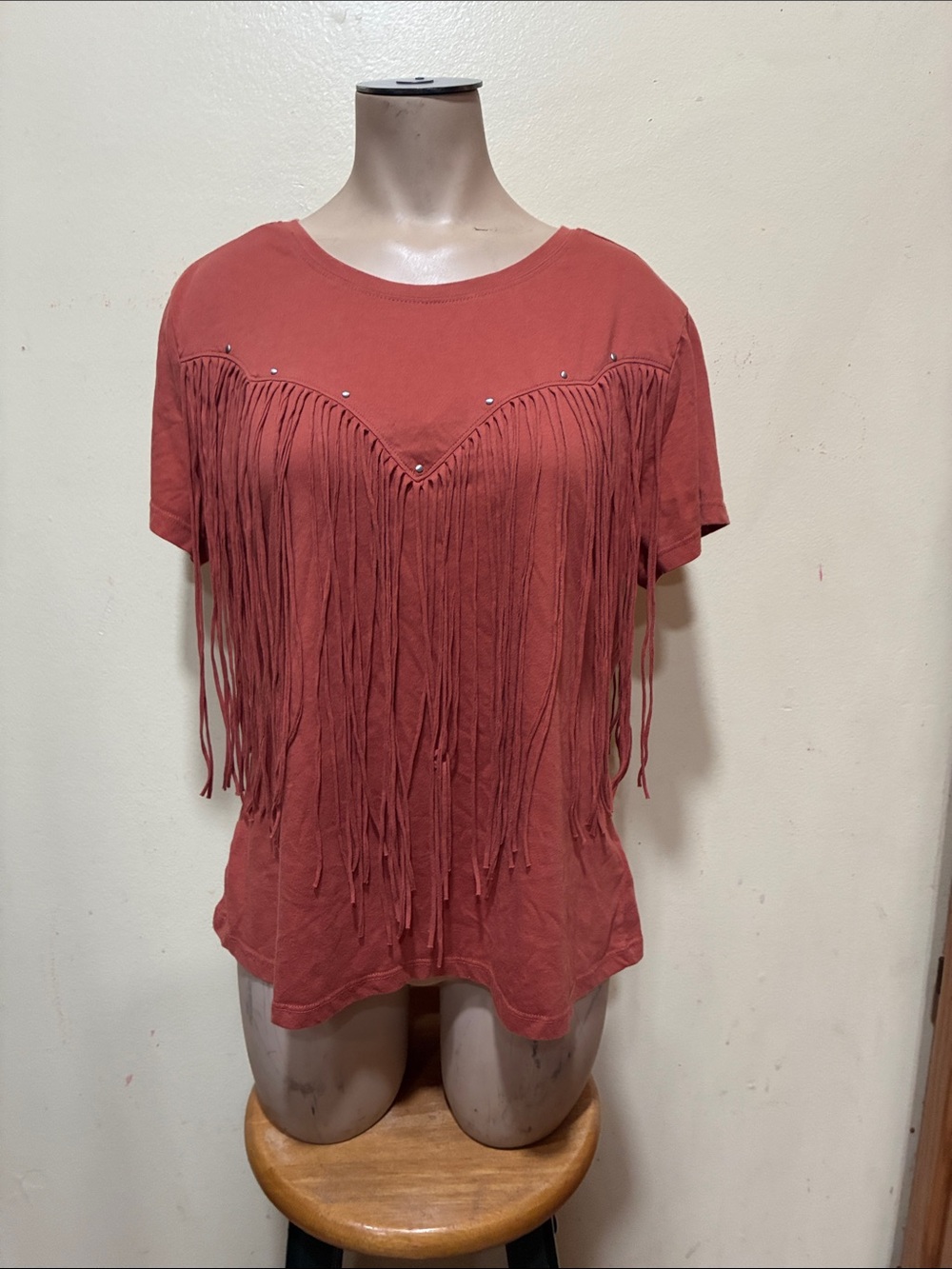 Idyllwind Womens Rust Short Sleeve Fringe Tee
